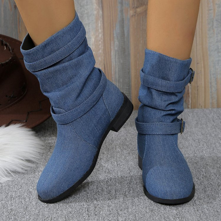 Bottes en cuir denim
