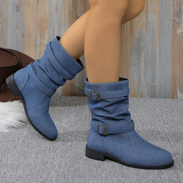 Bottes en cuir denim
